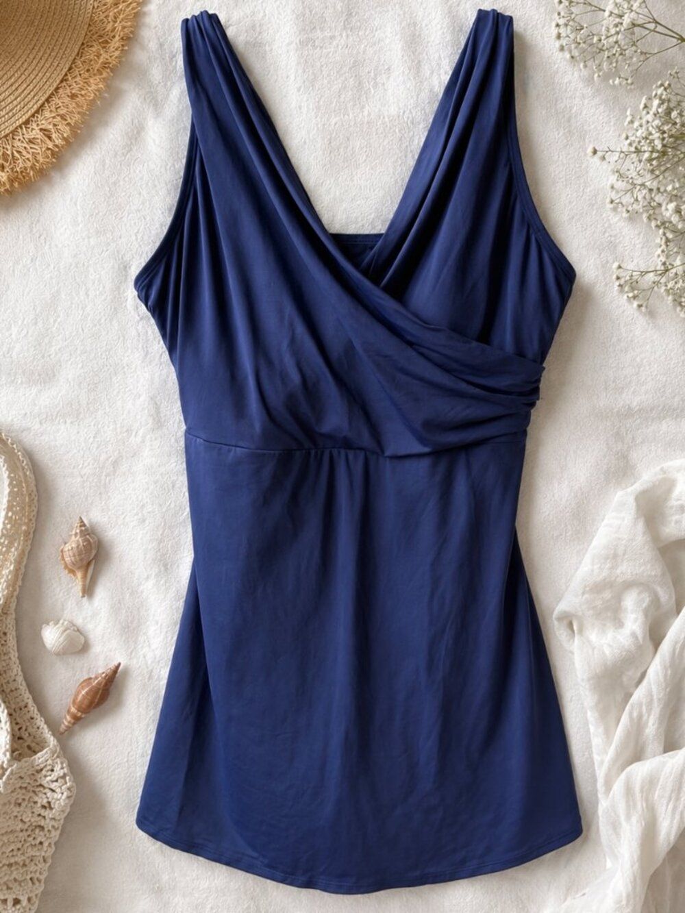 Lands’ End Navy Swim Dress One Piece Swimsuit Size 18 Tummy Control Modest Swim